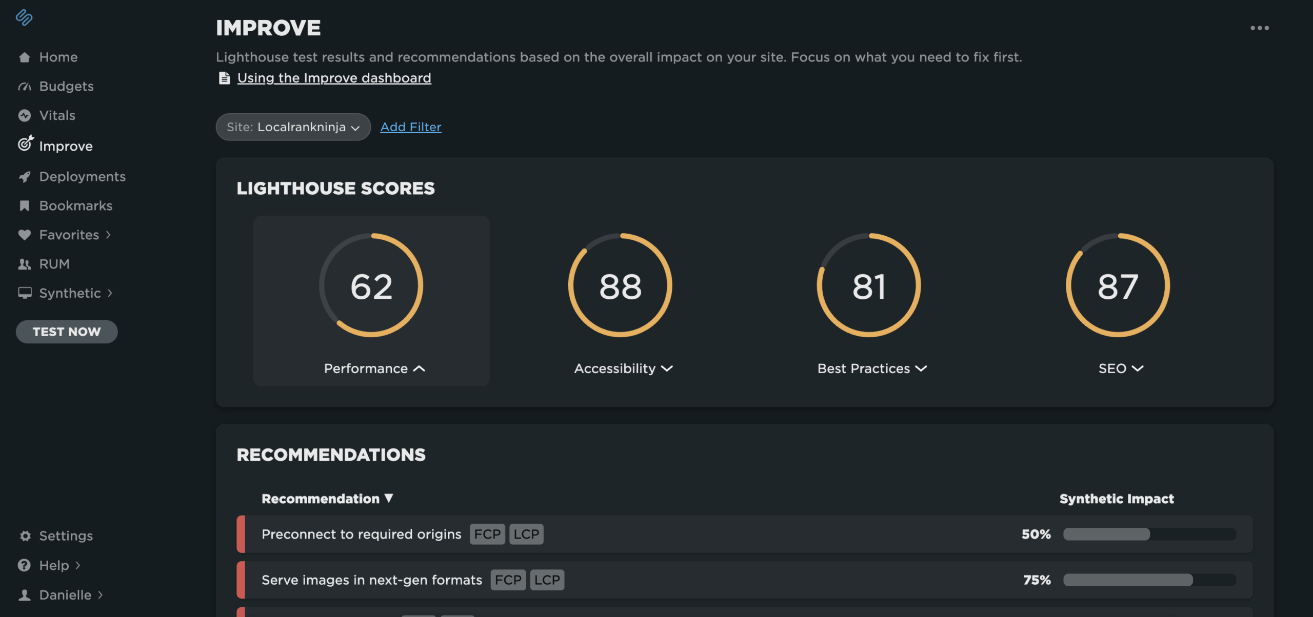 speedcurve dashboard 